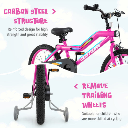 18 Inch LED Lighted Kids Bike with Training Wheels and Headlight for Ages 4-8 Years-18 inches