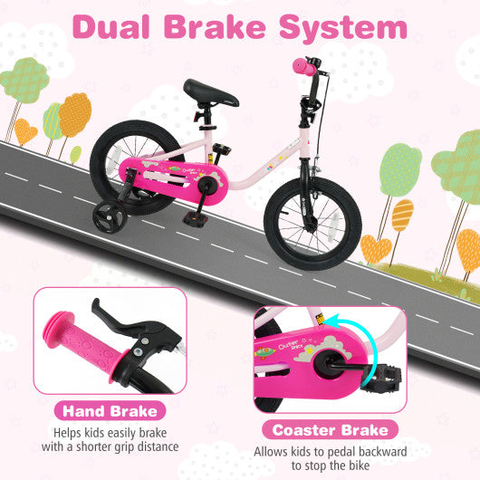 Kids Bike for 3-7 Years Old Boys and Girls 12/14/16-Inch Children Bicycle-Pink 14 Inch