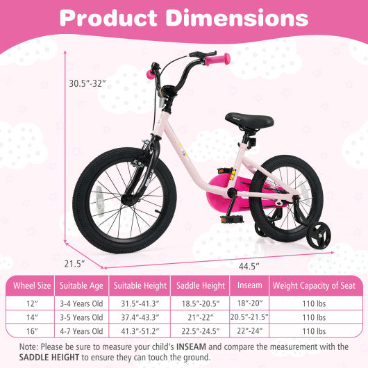 Kids Bike for 3-7 Years Old Boys and Girls 12/14/16-Inch Children Bicycle-Pink 16 Inch