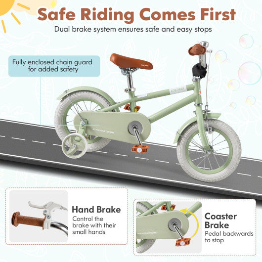 Kids Bike with Adjustable Handlebar and Saddle Green-12 Inches