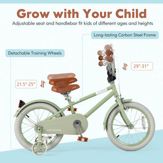 Kids Bike with Adjustable Handlebar and Saddle Green-16 Inches