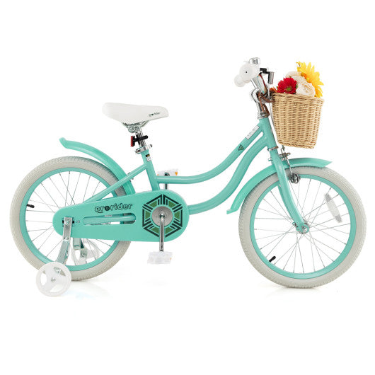 18-Inch Kids Bike with Training Wheels and Adjustable Handlebar Seat-Green