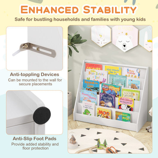 5-Tier Kids Bookshelf with Deep Compartments and Stable Baby Book Case-White