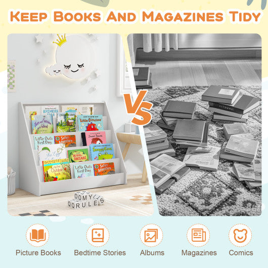 5-Tier Kids Bookshelf with Deep Compartments and Stable Baby Book Case-White
