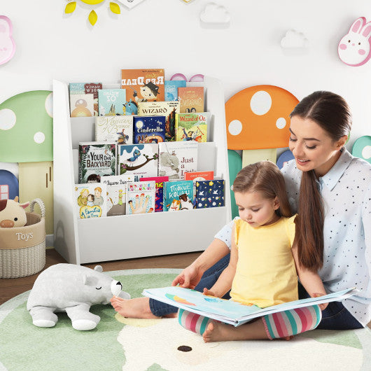 4-Tier Kids Bookshelf with Deep Compartments for Bedroom-White