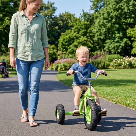 Kids Carbon SteelBike with 15 Inch Inflatable Rubber Tires-Green