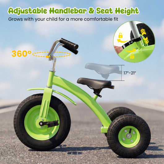 Kids Carbon SteelBike with 15 Inch Inflatable Rubber Tires-Green