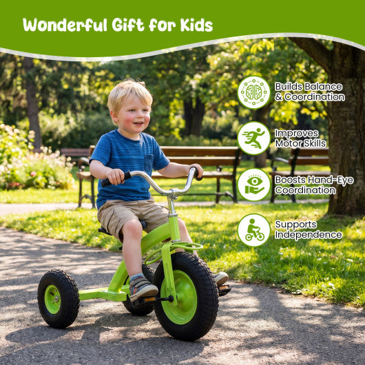 Kids Carbon SteelBike with 15 Inch Inflatable Rubber Tires-Green
