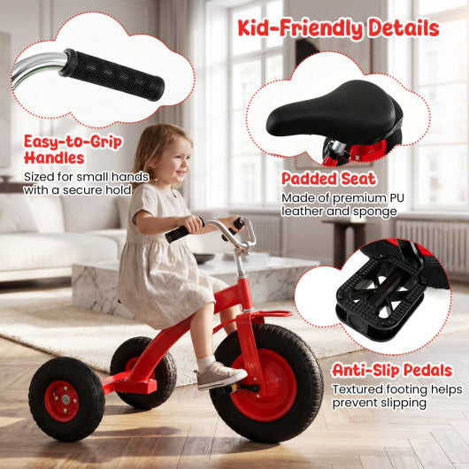 Kids Carbon SteelBike with 15 Inch Inflatable Rubber Tires-Red