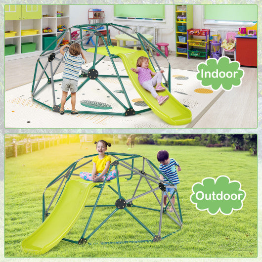 Kids Climbing Dome with Slide and Fabric Cushion for Garden Yard-Green