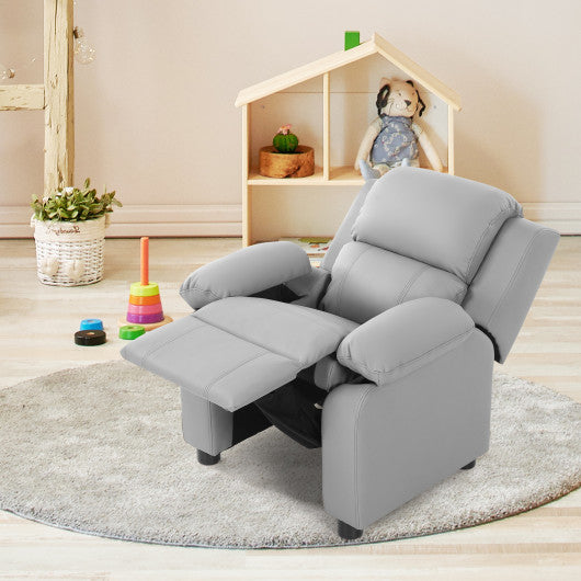 Kids Deluxe Headrest Recliner Sofa Chair with Storage Arms-Gray