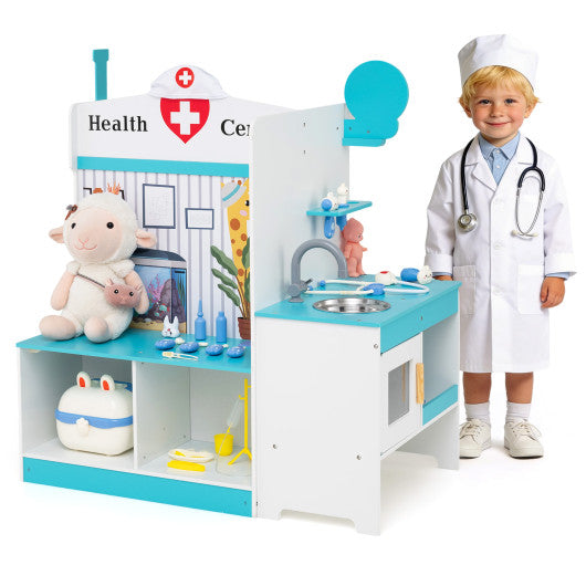 Kids Doctor Play Set with Adjustable Height Bar-Blue