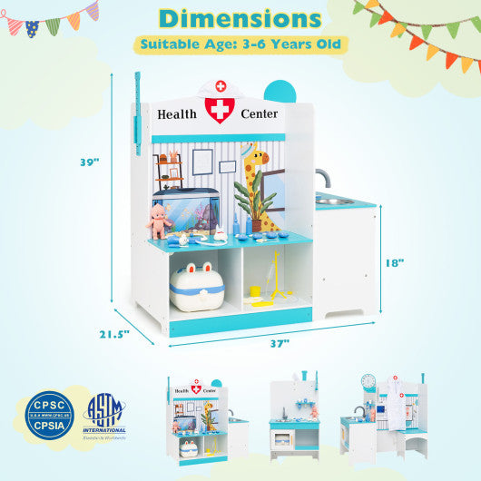 Kids Doctor Play Set with Adjustable Height Bar-Blue