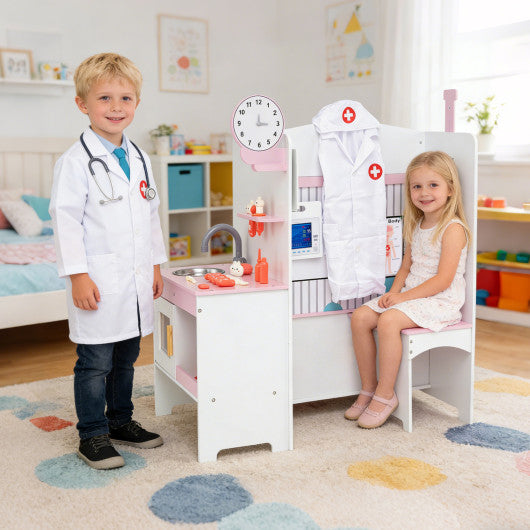 Kids Doctor Play Set with Adjustable Height Bar-Pink