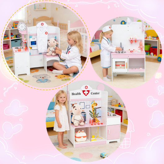 Kids Doctor Play Set with Adjustable Height Bar-Pink