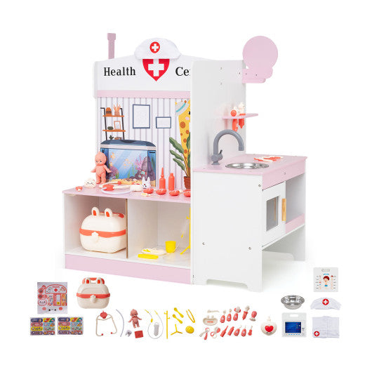 Kids Doctor Play Set with Adjustable Height Bar-Pink