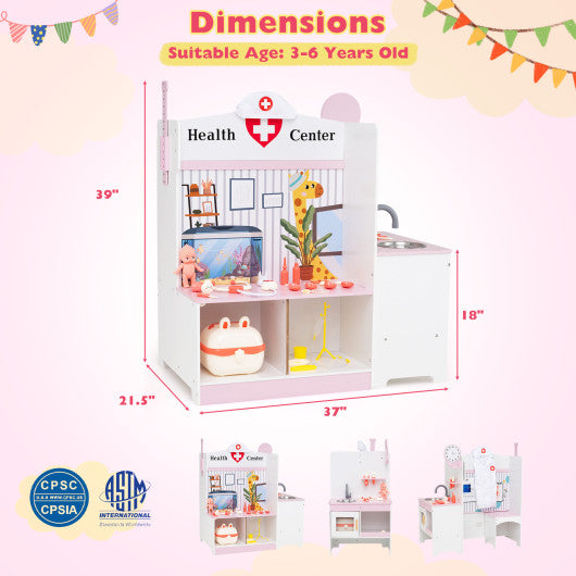 Kids Doctor Play Set with Adjustable Height Bar-Pink