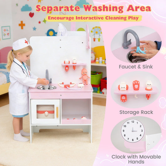 Kids Doctor Play Set with Adjustable Height Bar-Pink