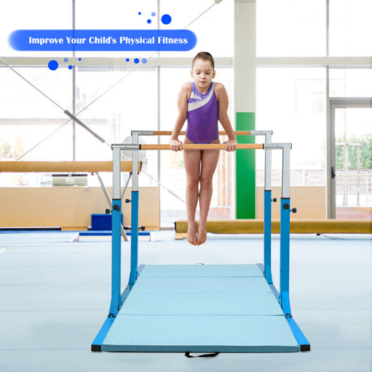 Kids Double Horizontal Bars Gymnastic Training Parallel Bars Adjustable-Blue