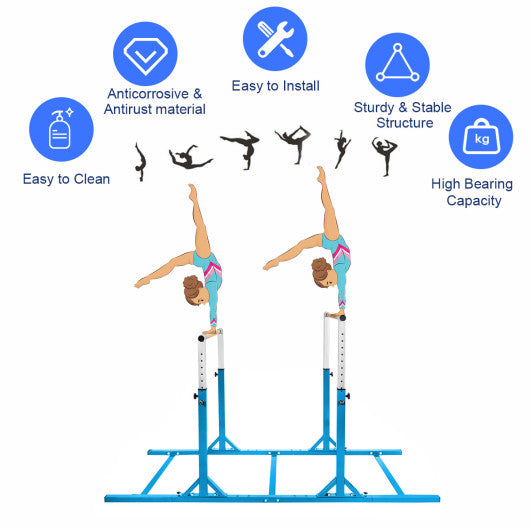 Kids Double Horizontal Bars Gymnastic Training Parallel Bars Adjustable-Blue