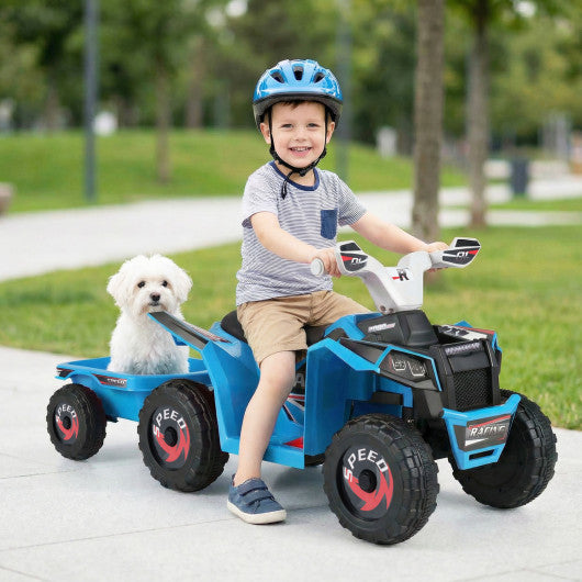 6V Kids Electric ATV Quad Car with Detachable Trailer-Navy