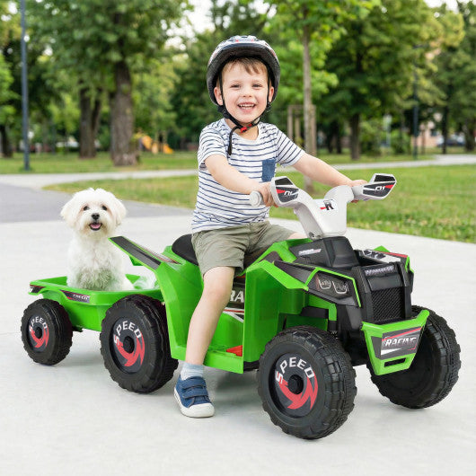 6V Kids Electric ATV Quad Car with Detachable Trailer-Green