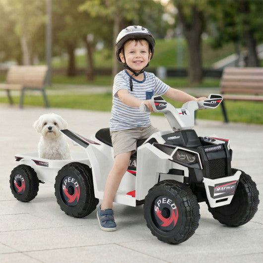 6V Kids Electric ATV Quad Car with Detachable Trailer-White