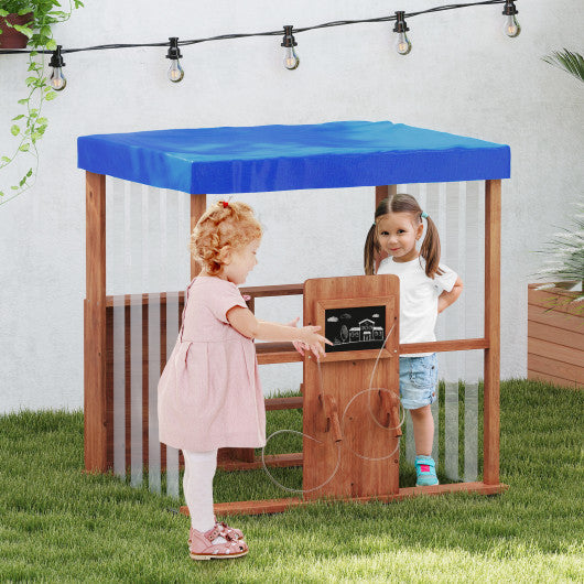 Kids Gas Station Playhouse with Gas Refueling Guns for Aged 3+-Brown