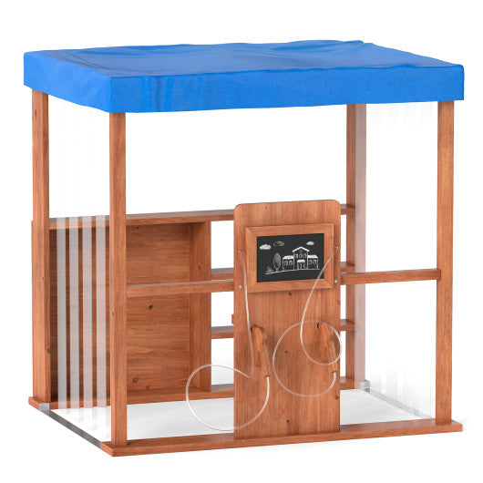 Kids Gas Station Playhouse with Gas Refueling Guns for Aged 3+-Brown