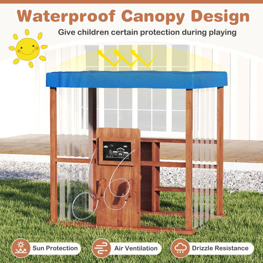 Kids Gas Station Playhouse with Gas Refueling Guns for Aged 3+-Brown