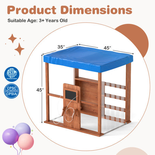 Kids Gas Station Playhouse with Gas Refueling Guns for Aged 3+-Brown