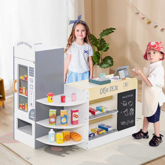 Kids Grocery Store Playset with Cash Register POS Machine-White