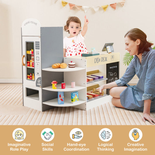 Kids Grocery Store Playset with Cash Register POS Machine-White