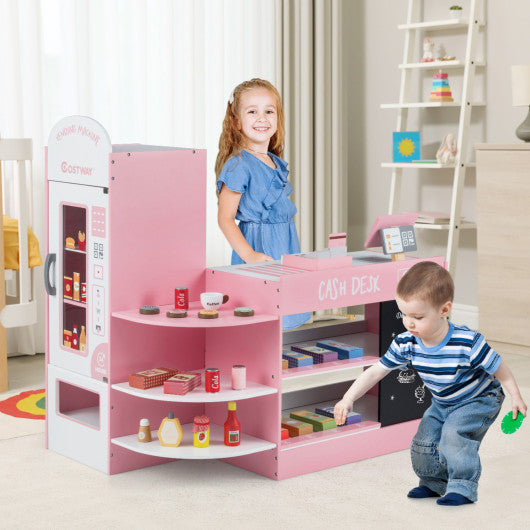 Kids Grocery Store Playset with Cash Register POS Machine-Pink