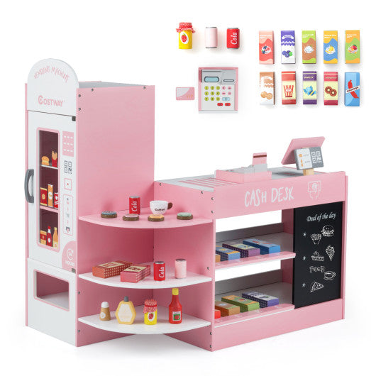 Kids Grocery Store Playset with Cash Register POS Machine-Pink