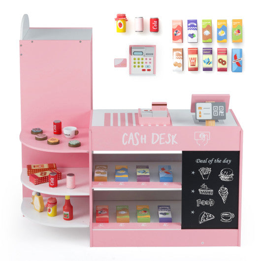 Kids Grocery Store Playset with Cash Register POS Machine-Pink
