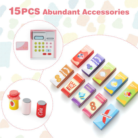 Kids Grocery Store Playset with Cash Register POS Machine-Pink
