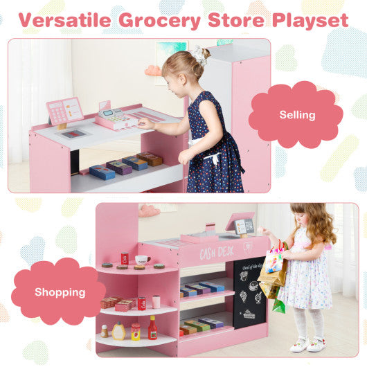 Kids Grocery Store Playset with Cash Register POS Machine-Pink