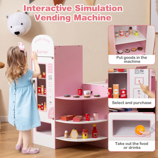 Kids Grocery Store Playset with Cash Register POS Machine-Pink