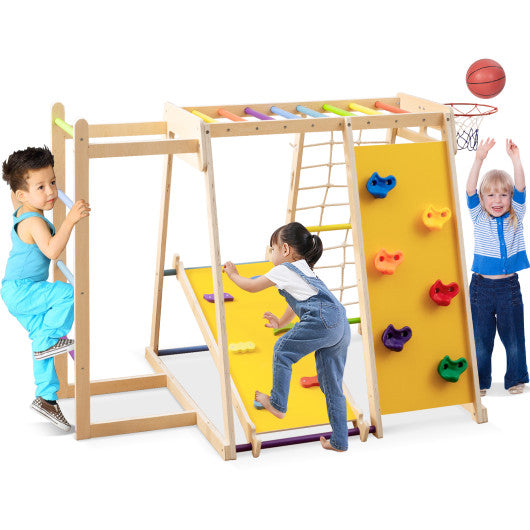 Kids Indoor Playground 6-in-1 Jungle Gym for 3-14 Years Olds-Rainbow