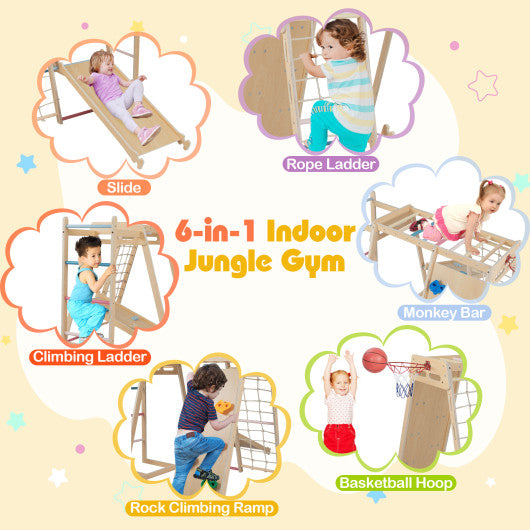 Kids Indoor Playground 6-in-1 Jungle Gym for 3-14 Years Olds-Macaron