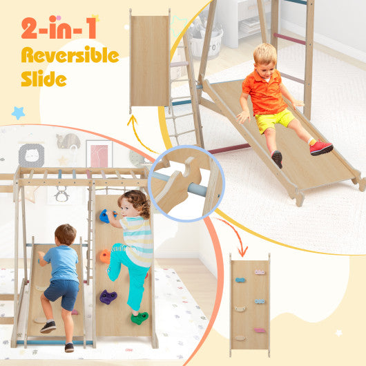 Kids Indoor Playground 6-in-1 Jungle Gym for 3-14 Years Olds-Macaron