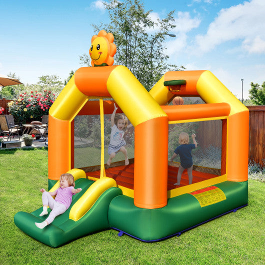 Kids Inflatable Bounce House with Slide and Basketball Rim with 735W Blower