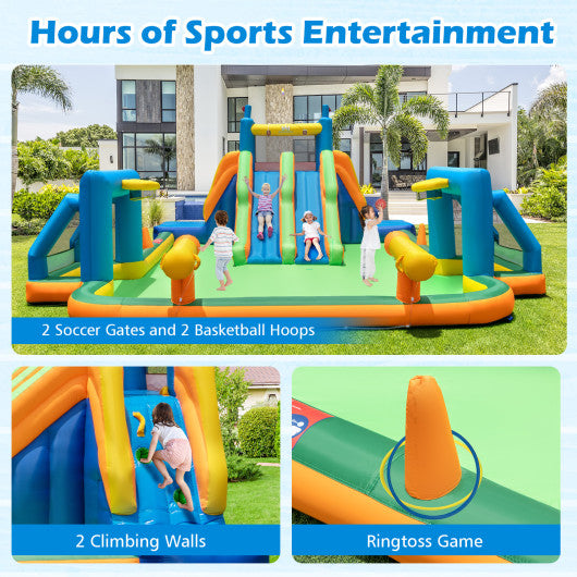 Kids Inflatable Water Slide with 2 Long Slides and 2 Soccer Gates with 1100W Blower