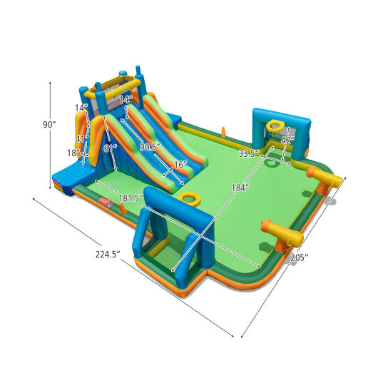 Kids Inflatable Water Slide with 2 Long Slides and 2 Soccer Gates Without Blower