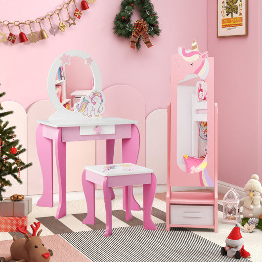 Kids Jewelry Armoire Cabinet with Storage and 2 Tilt Angles-Pink