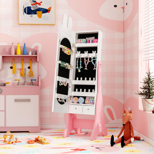 Kids Jewelry Armoire Cabinet with 2 Tilt Angles and Large Capacity-White