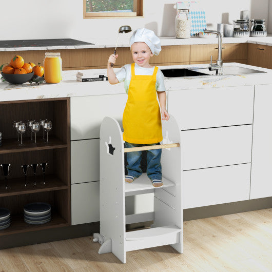 Kids Kitchen Tower Adjustable with Chalkboard and Safety Rail-White