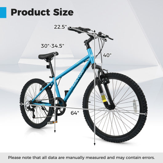 Kids Mountain Bike 20 24 Inch Child Bicycle for Boys Girls Aged 8+ Years Old Blue-24 Inch