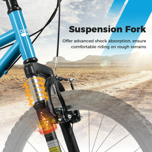 Kids Mountain Bike 20 24 Inch Child Bicycle for Boys Girls Aged 8+ Years Old Blue-24 Inch